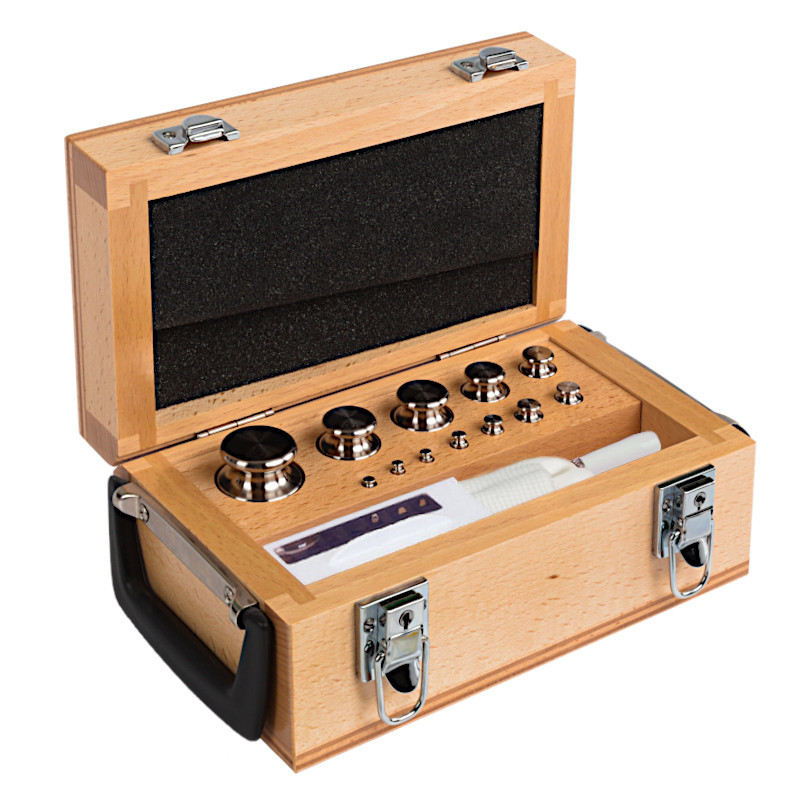 F2 Mass Standard - Knob Weights With Adjustment Chamber, Set (1 mg - 10 kg), Wooden Box